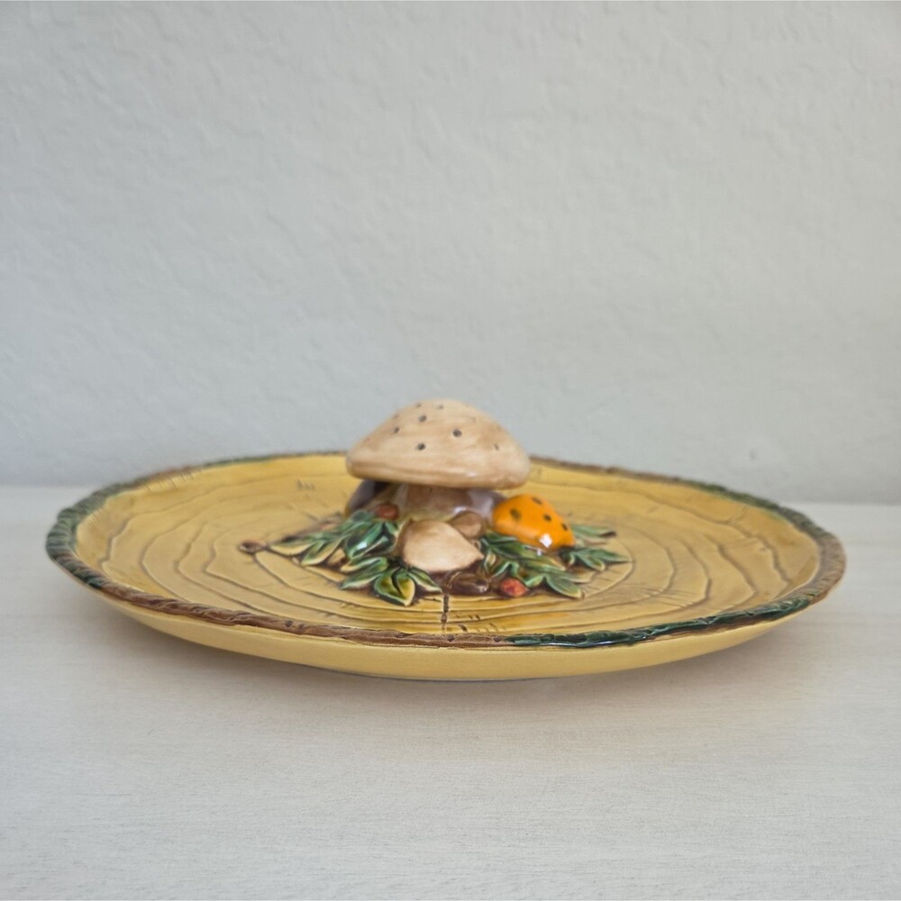 Vintage Lefton Merry Mushroom Ceramic Appetizer Hors d'oeuvre Plate Cottagecore - Picture 9 of 13